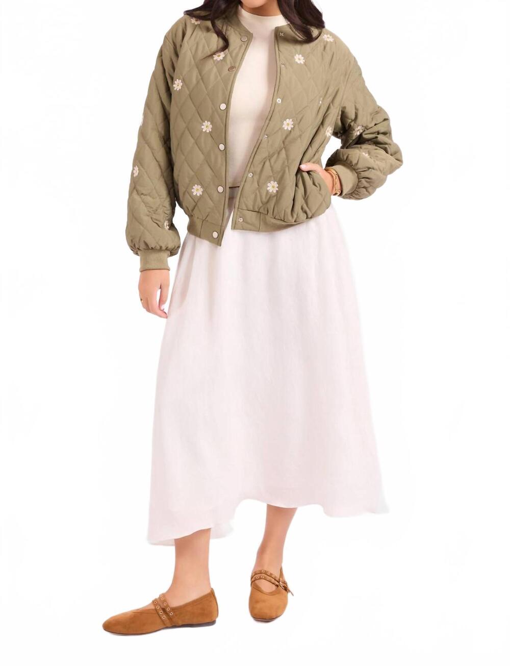 NEW SADIE & SAGE painted wish embroidered jacket in olive